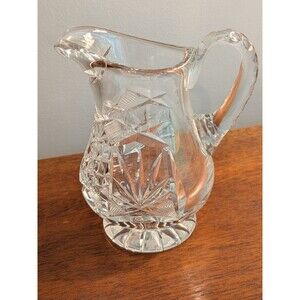 Cut Crystal Creamer MCM 5" Mini Pitcher American Etched Glass Cottagecore Vtg